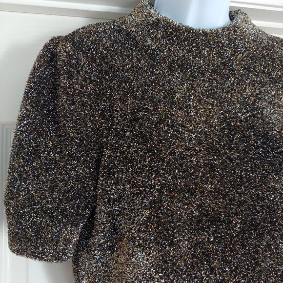 Kate Spade Womens Short Cap Sleeve Sparkly Glitter Mock Neck Top M - Picture 3 of 9